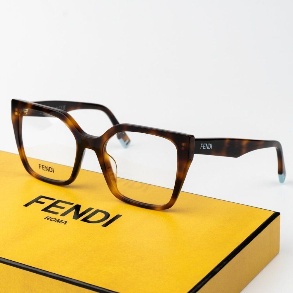 NEW Fendi FE50002I WAY 053 Shiny Havana Unisex Square Oversiaed Eyeglasses